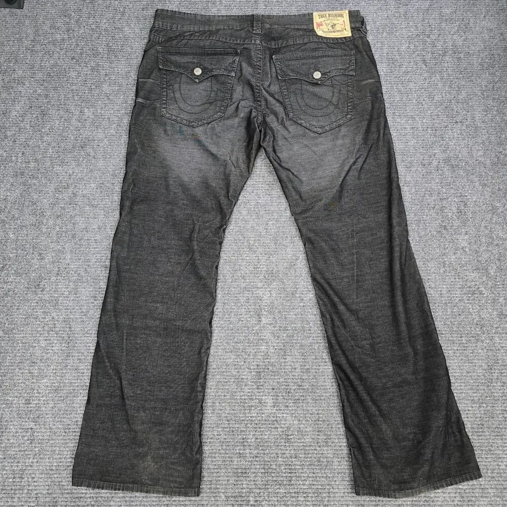 True Religion Ricky Twill Jeans Mens 40x33 Gray Relaxed Straight Flap Pocket